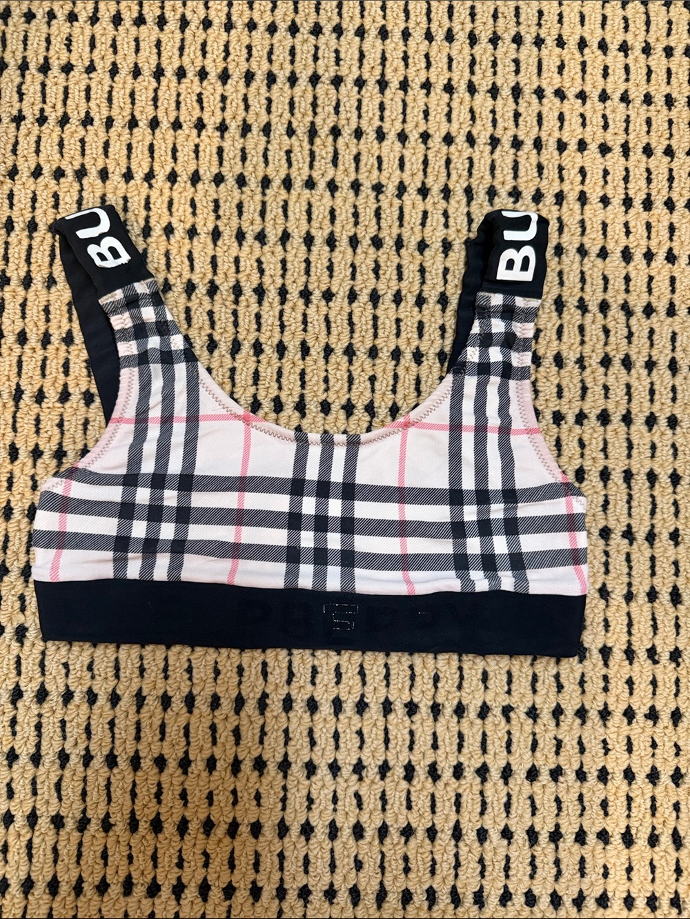 Burberry Kids Black & Pink Check Sports Bralette